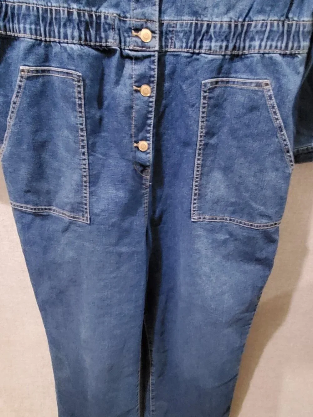Celebrity Pink Juniors Denim Jumpsuit XXXL Blue Button Front Elastic Waist New - Picture 3 of 14